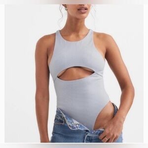 NWT For Love & Lemons Rib Keyhole Bodysuit gray size small